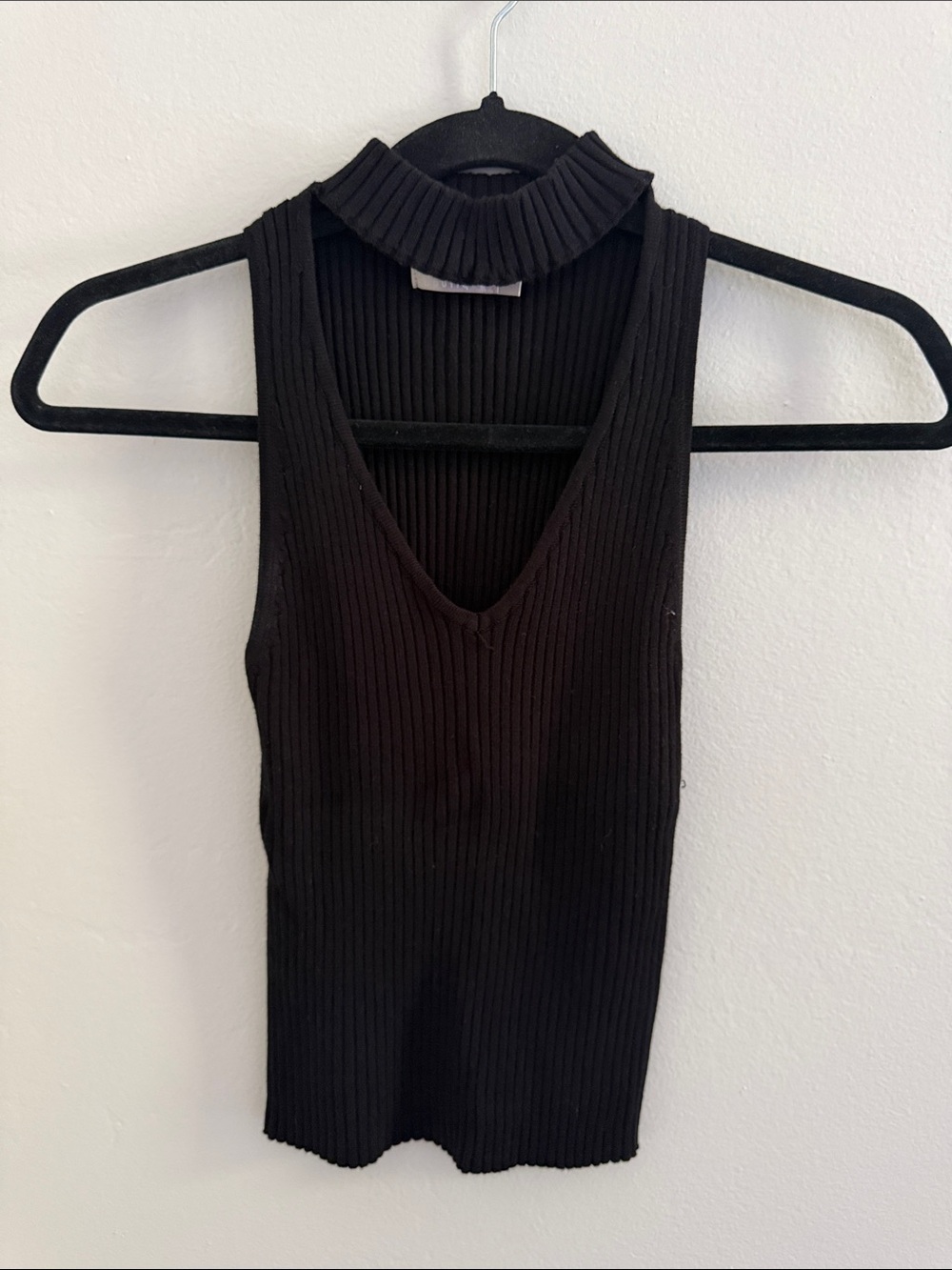 Black Ribbed V-Neck Tank with Mock Neck